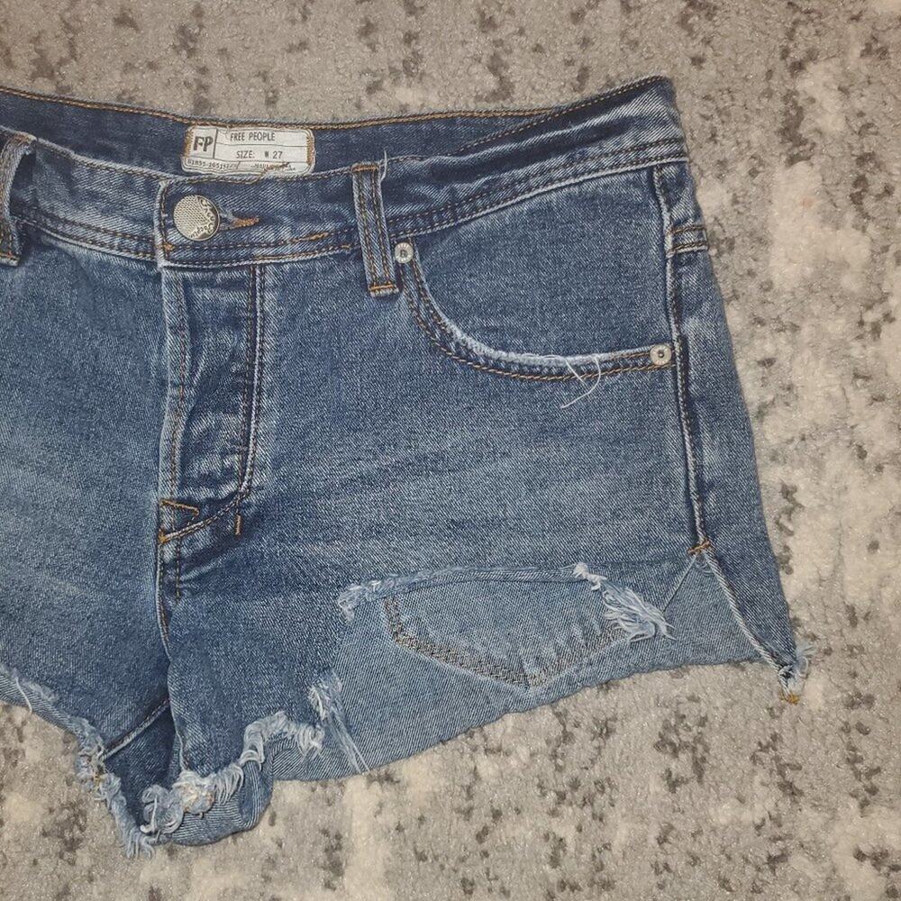 Free People Women Blue Button Fly Denim Jean Short